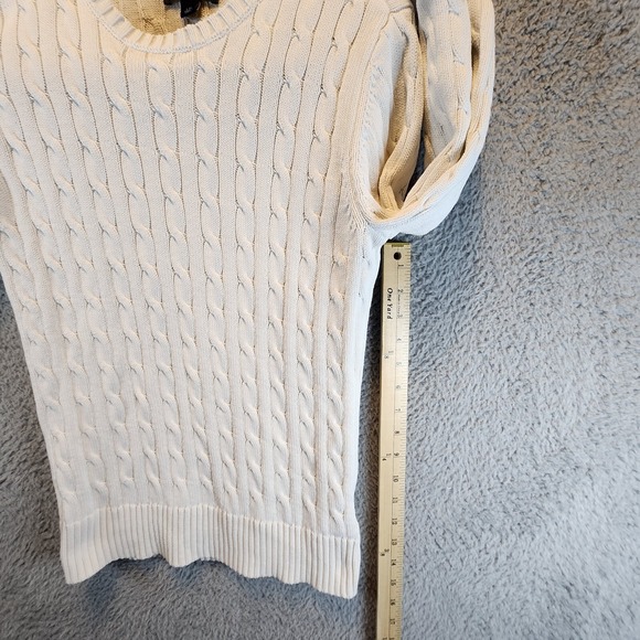 Tommy Hilfiger Sweater Womens Large White Cotton Cable Knit Round Neck Pullover - Picture 8 of 8